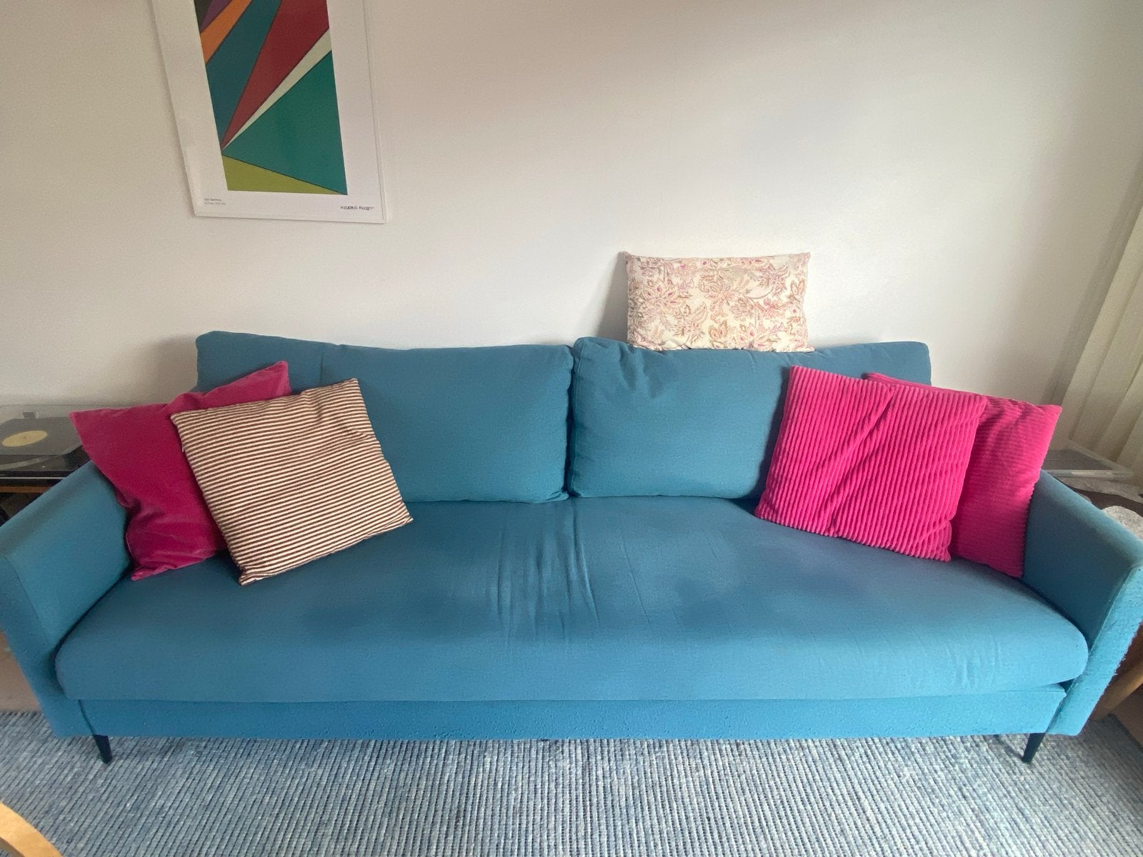 Gratis Loods 5 bank, petrol/turquoise, 3-zits, Huis en Inrichting, Ophalen, Gebruikt, Driepersoons, 75 tot 100 cm