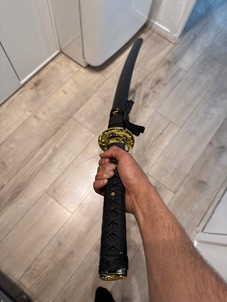 Decoratieve Katana Zwaard - Zwart met Gouden Details, Ophalen of Verzenden, Gebruikt