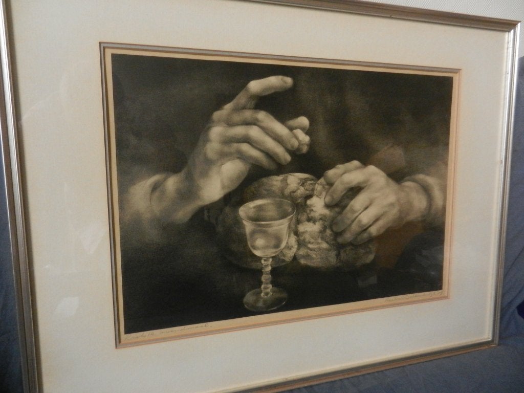 Litho Laatste Avondmaal Aart van Dobbenburgh 1957 33,3x49,6, Met glas, Overige onderwerpen, Ophalen of Verzenden, Lithografie