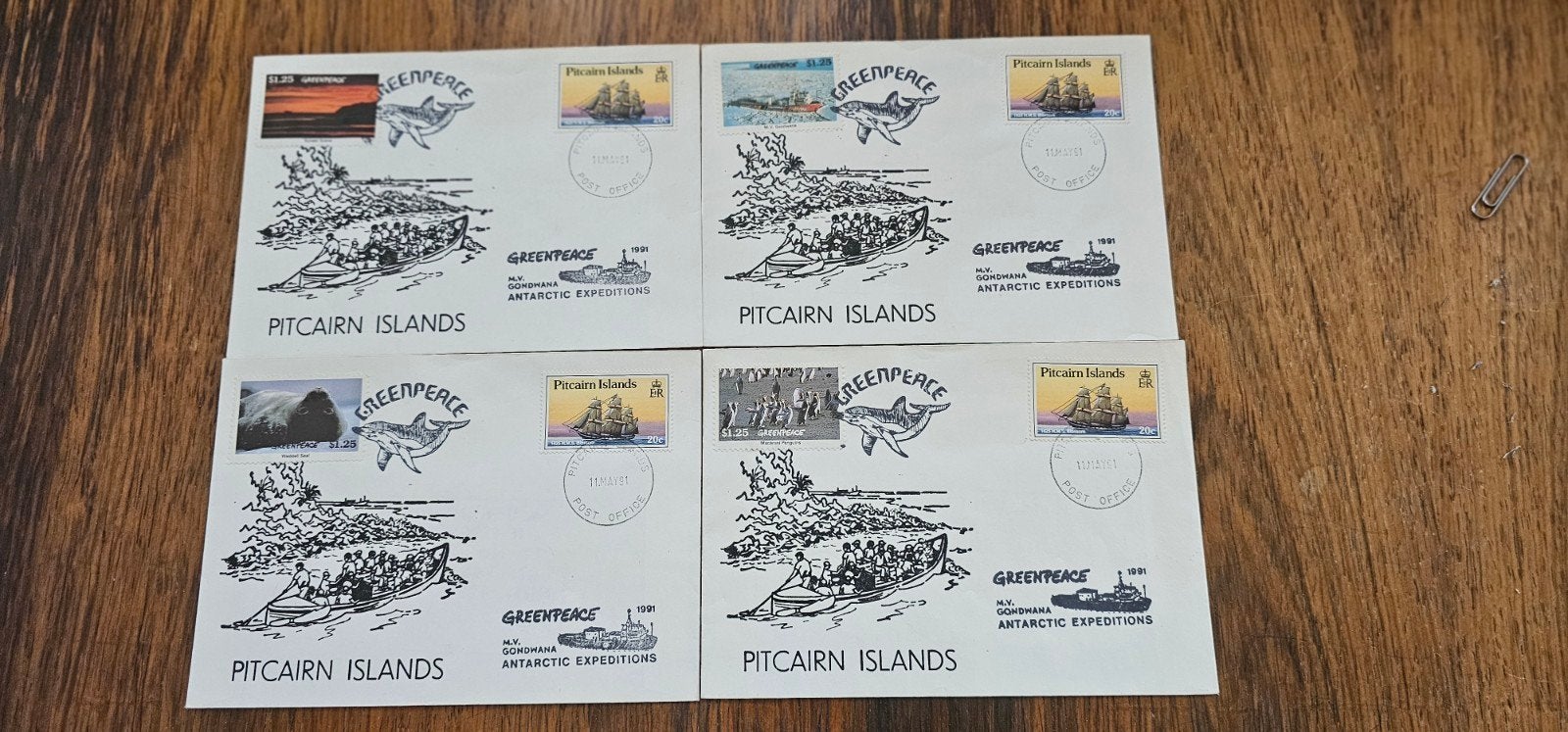 4 Greenpeace Expeditie Antarctica Envelop - Pitcairn Islan, Verzenden, 1980 tot heden, Ongelopen, Natuur