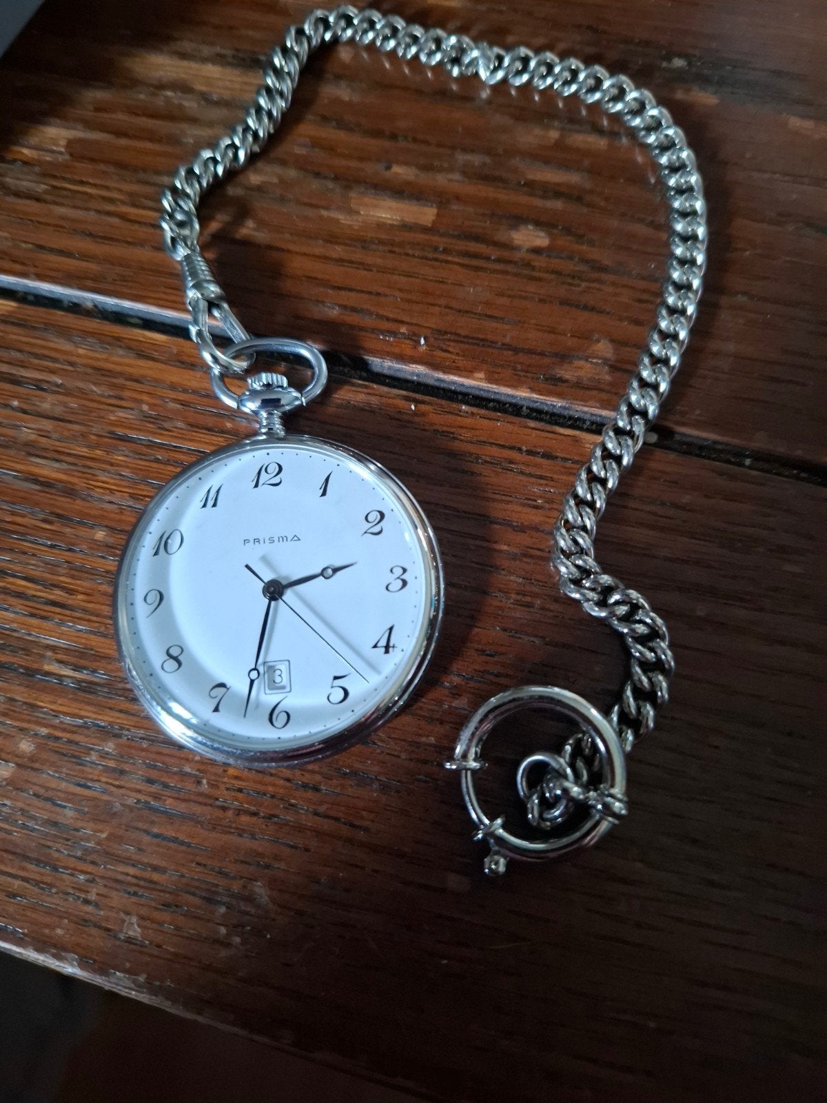 mooie zakhorloge van prisma, Sieraden, Tassen en Uiterlijk, Horloges | Antiek, Overige merken, Zakhorloge, Staal, Met ketting