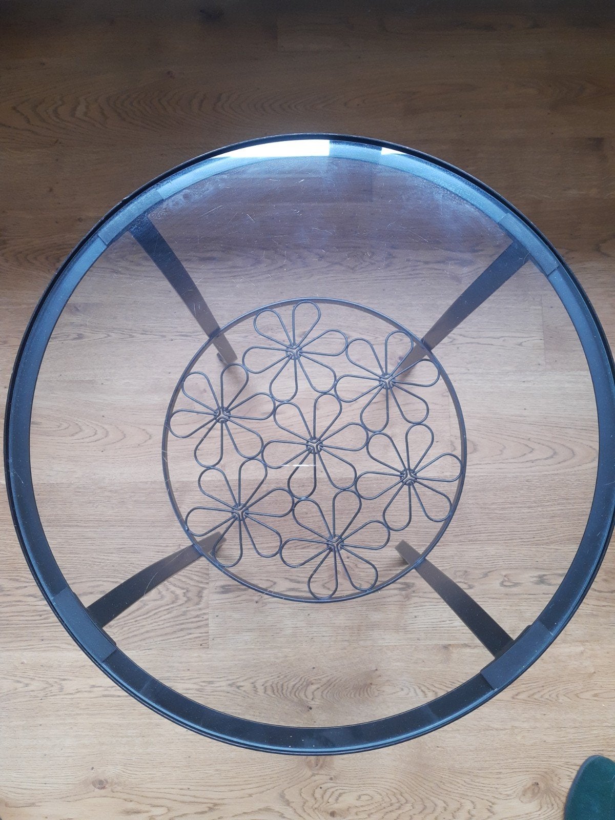 bloemrijk bijzettafeltje  glas en metaal, Ophalen, Minder dan 55 cm, Gebruikt, Rond