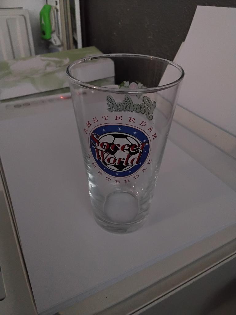 grolsch bier met opdruk soccer world amsterdam, Ophalen of Verzenden, Nieuw, Glas of Glazen, Grolsch