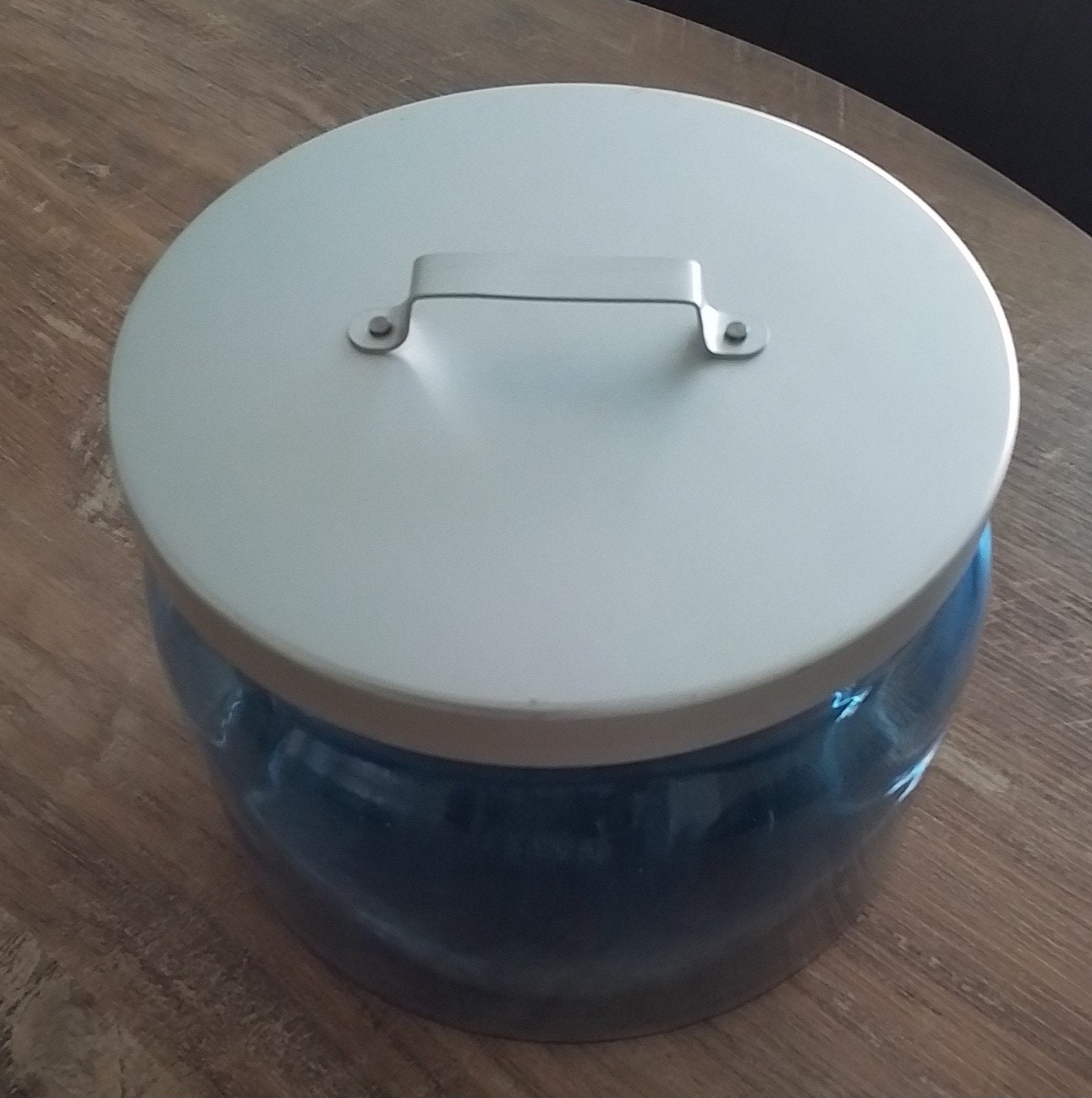 Vintage ikea burken  blauwe glazen pot met deksel en handvat, Ophalen