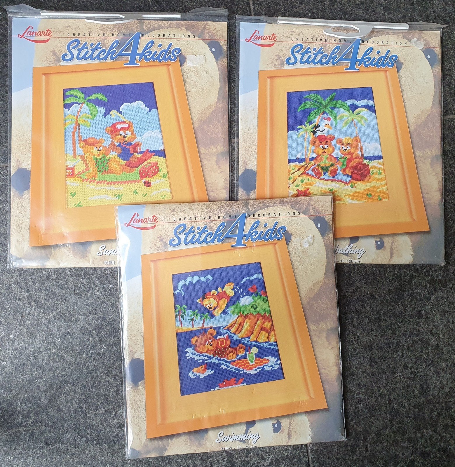 3 voorbedrukte lanarte beren Stitch 4 Kids borduurstramien, Verzenden