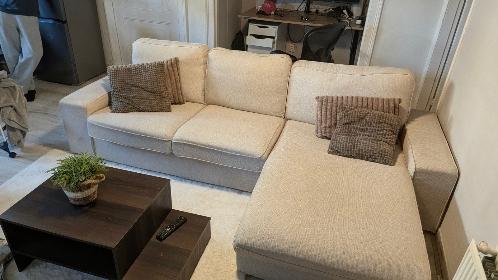 IKEA KIVIK Hoekbank met chaise longue, beige, Ophalen of Verzenden, Gebruikt, Stof, Modern, Scandinavisch