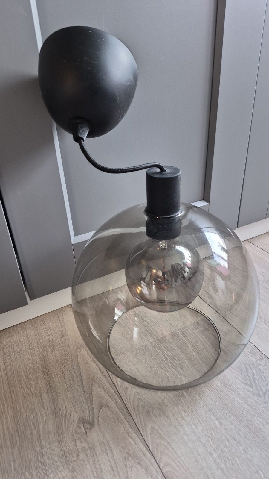 Glazen lamp met led bol warm licht, Gebruikt, 30 cm, Set, Ophalen of Verzenden