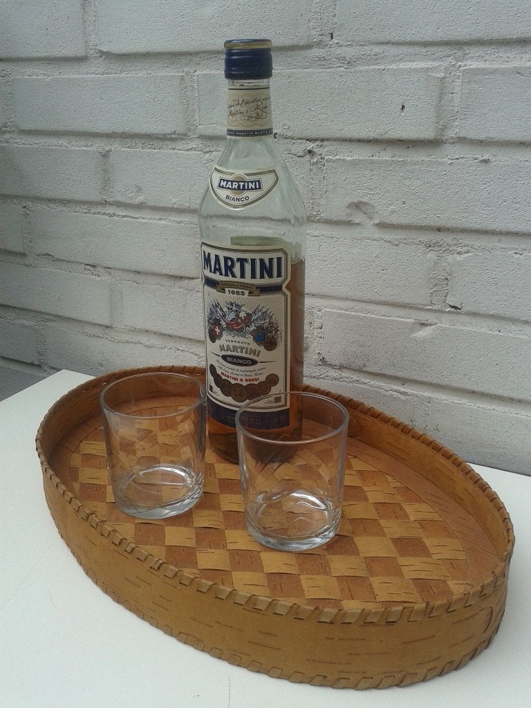 Gevlochten DIENBLAD van Berkenschors ~ Handwerk uit FINLAND, Natuurlijk materiaal, Ophalen of Verzenden, Zo goed als nieuw, Dienblad