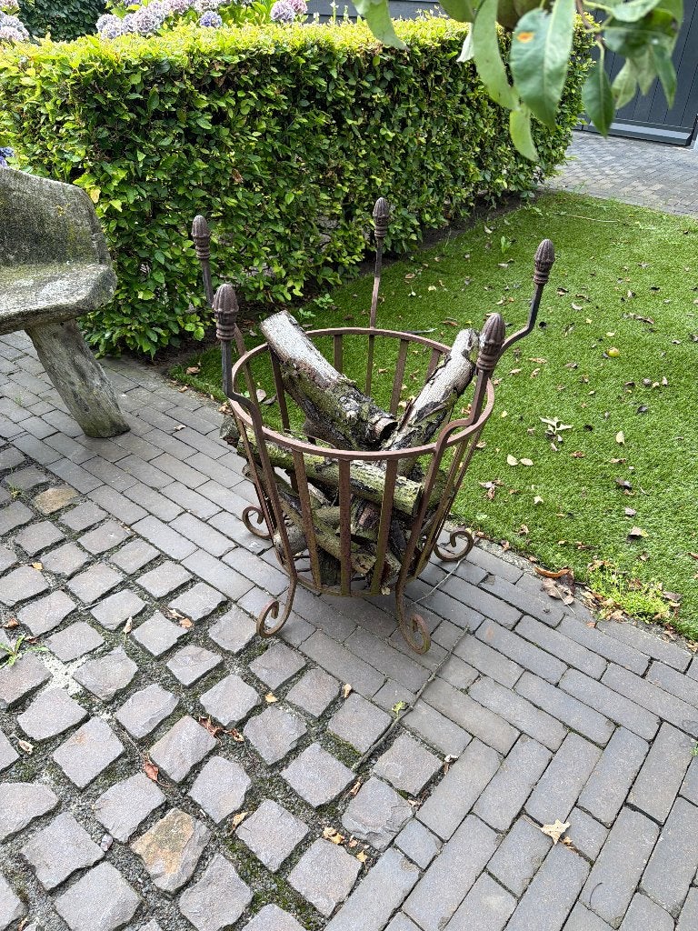 Te koop stalen buiten open haard korf, Ophalen, Gebruikt, Vrijstaande haard, Houthaard