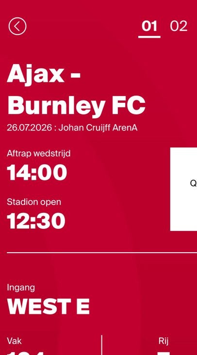 Ajax - Burnley FC, Losse kaart, Twee personen, Juli