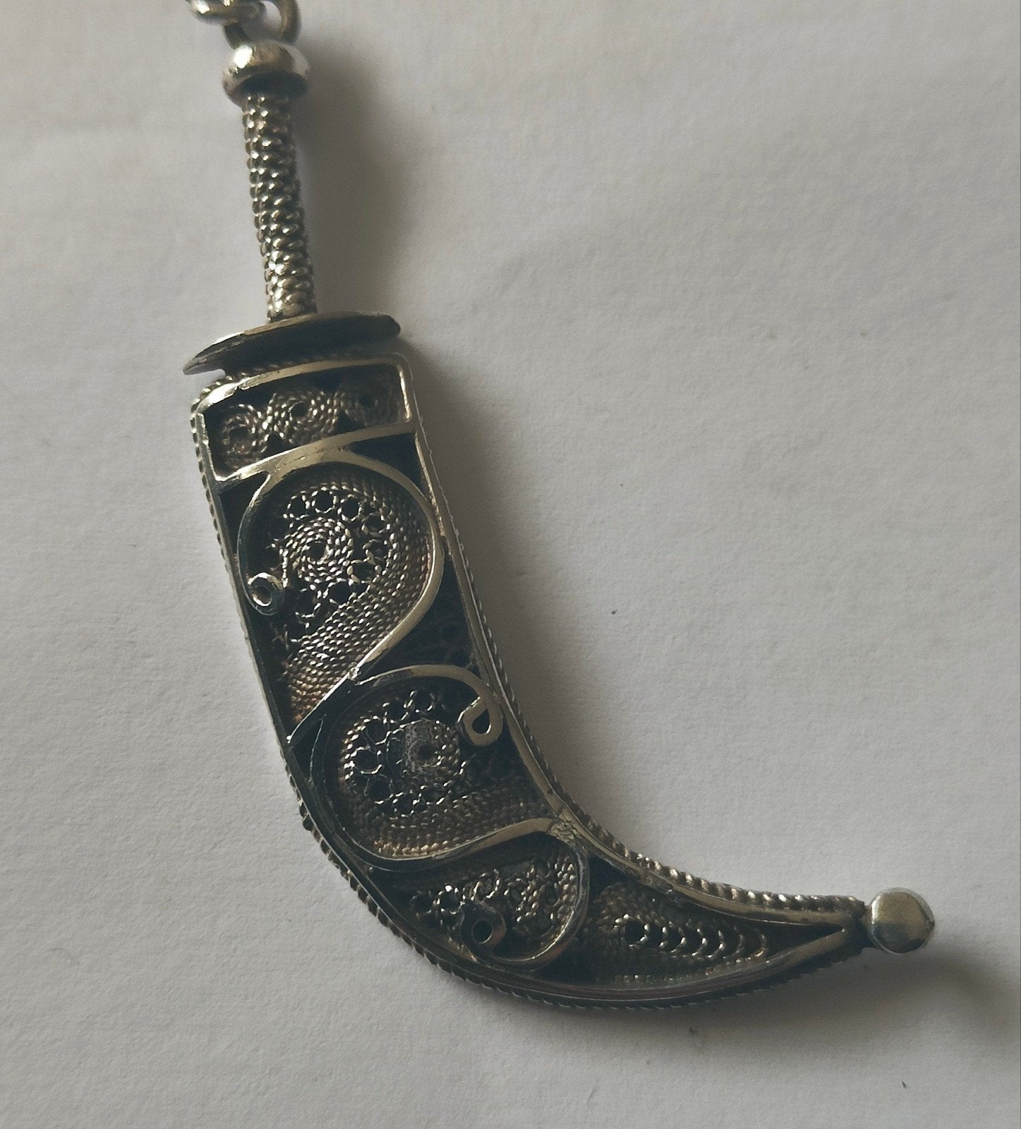 Zilveren Filigraan jaren 50 Dolk Hanger met Schede, Verzenden, Zo goed als nieuw, Zilver, Zilver