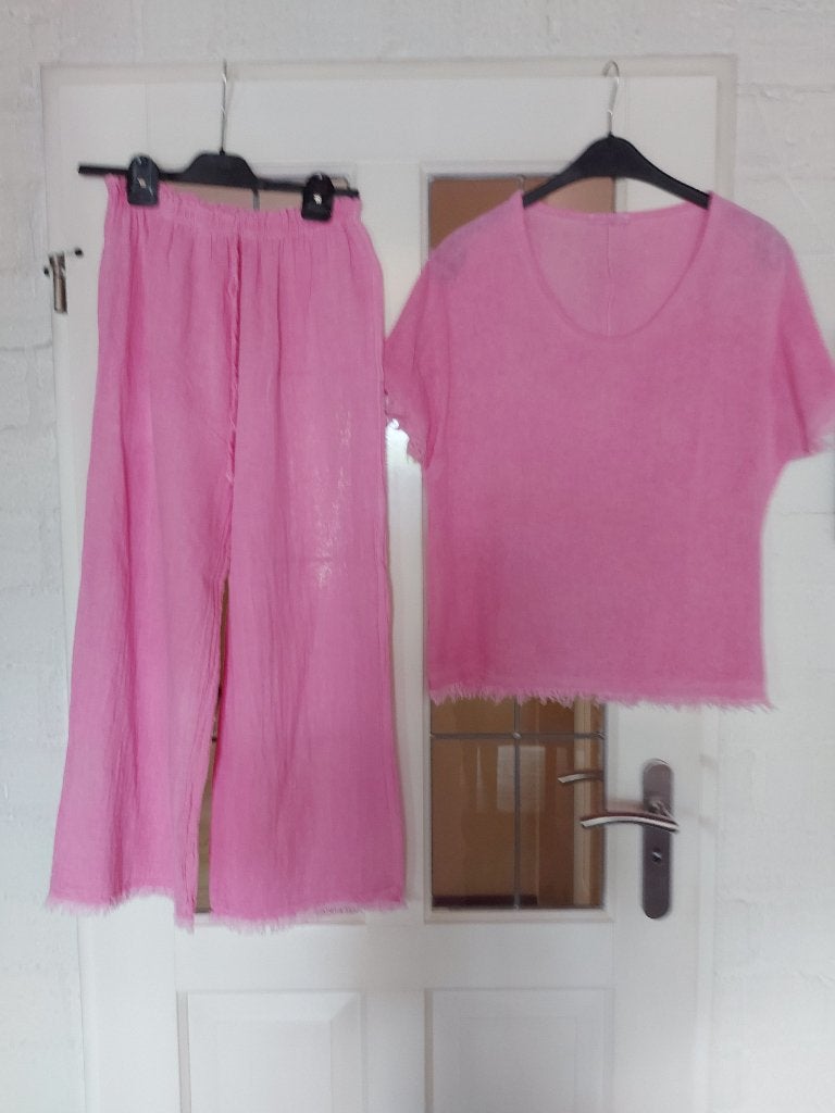 PRACHTIG LINNEN/KATOENEN PAK IN ROSE NIEUW!! ONE SIZE! 38-42, Kleding | Dames, Jasjes, Kostuums en Pakken, Maat 38/40 (M), ITALIE