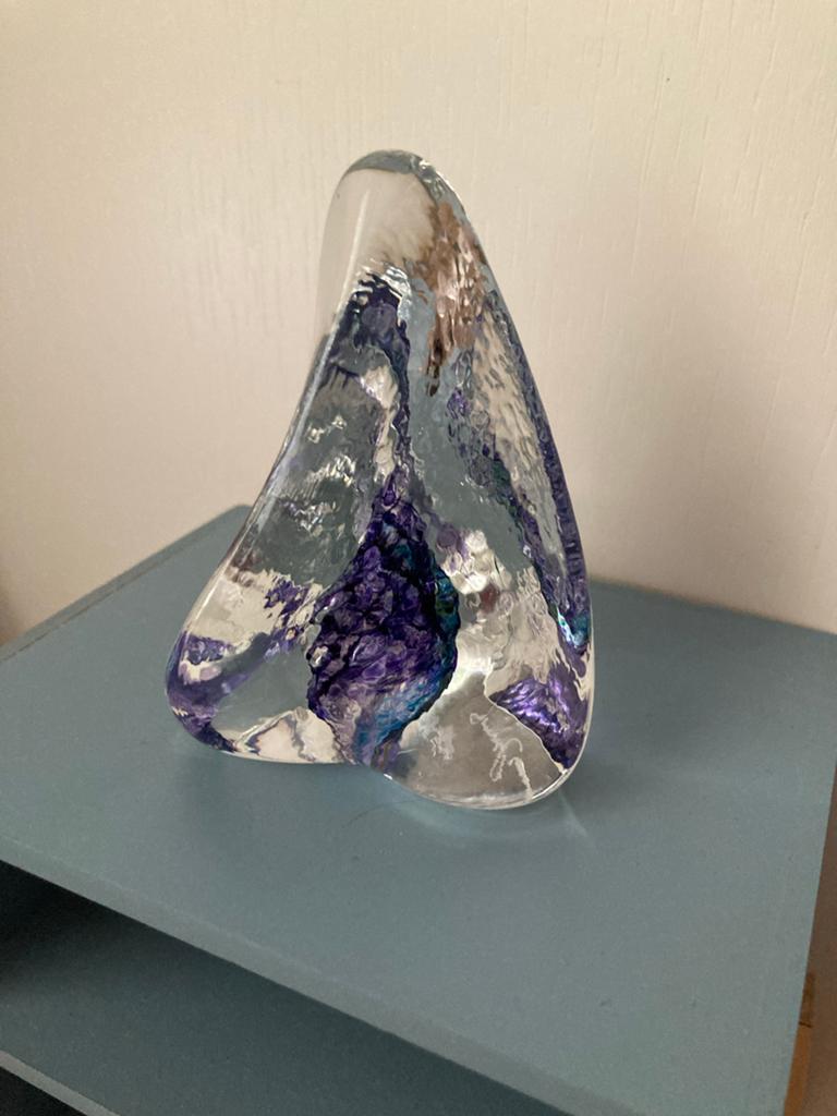 Glazen sculptuur glaskunst met paarse accenten, Ophalen of Verzenden