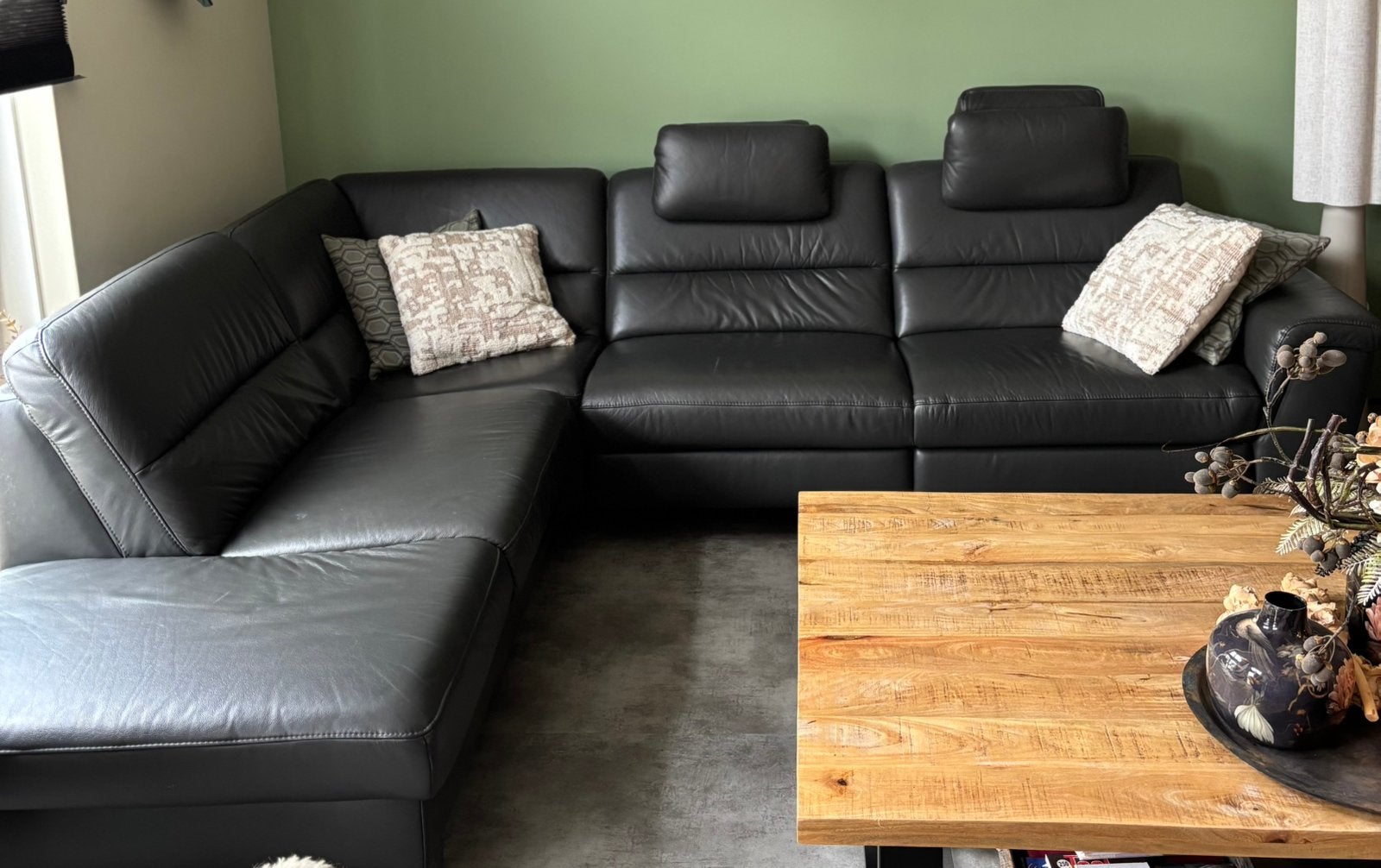 Luxe hoekbank elektrisch antraciet grijs relax longchair, Ophalen, Zo goed als nieuw, Leer