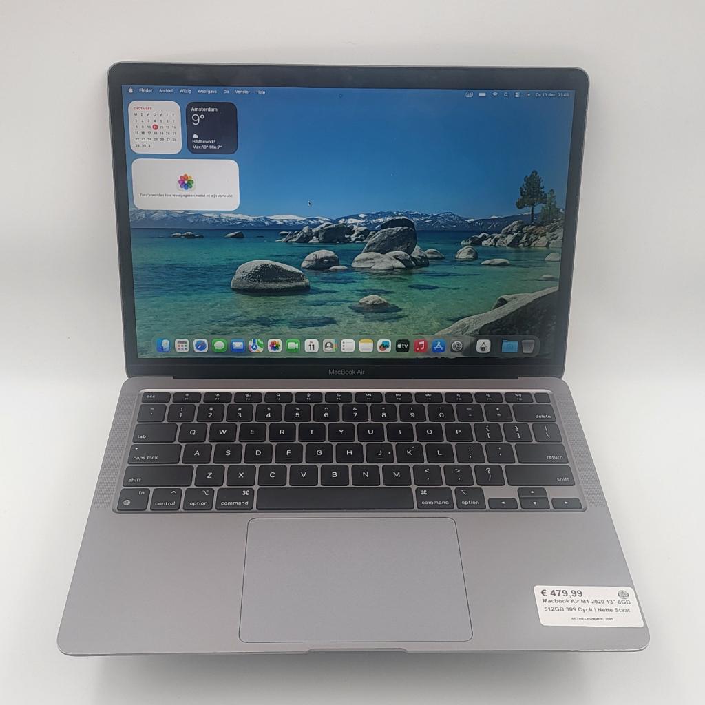 Macbook Air M1 2020 13" 8GB 512GB 309 Cycli | Nette Staat, Computers en Software, Apple Macbooks, Apple, Zo goed als nieuw, Support@apple.com