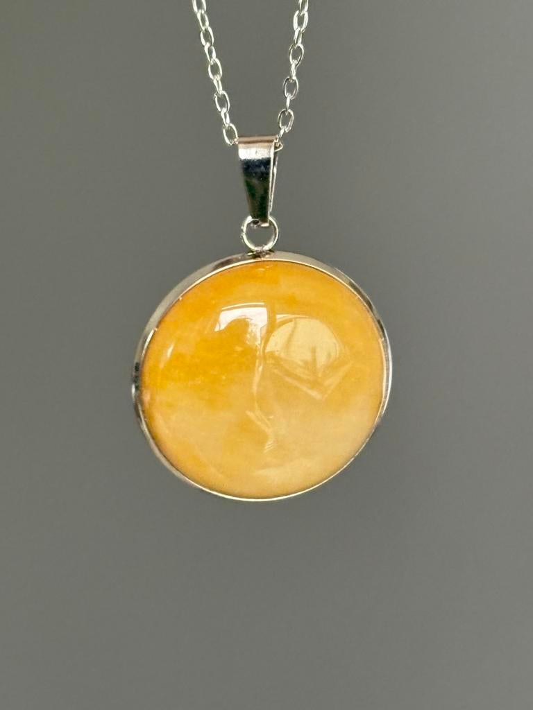 Mosterd Aventurijn Hanger met RVS Ketting - 25mm Steen, Geel, Nieuw, Cariadgems@hotmail.com, Ophalen of Verzenden