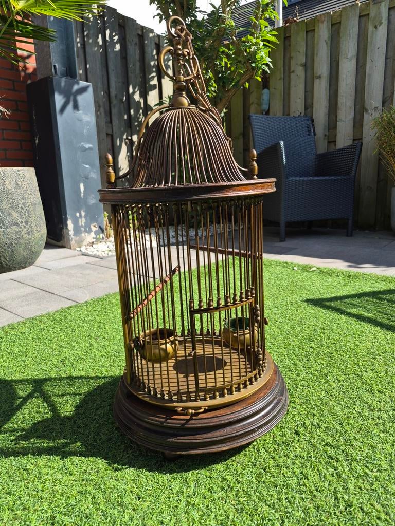 Antieke Vogelkooi - Decoratieve Messing en Houten Kooi, Ophalen