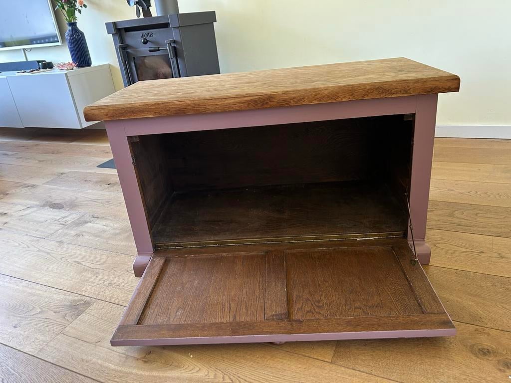 Houten kist/kastje - roze/bruin - speelgoedopberger, Ophalen, Gebruikt