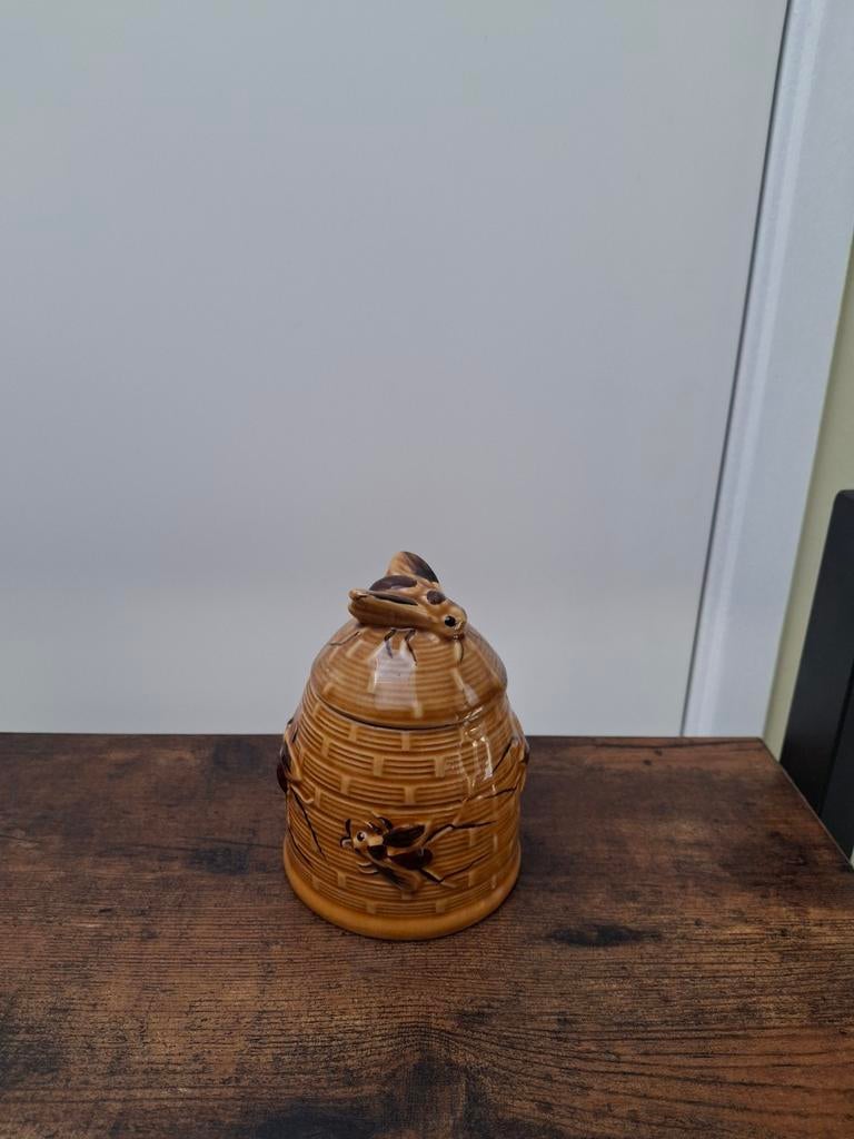 Prachtig gaaf honingpotje amber kleur Barbotine, Antiek en Kunst, Curiosa en Brocante, Ophalen of Verzenden