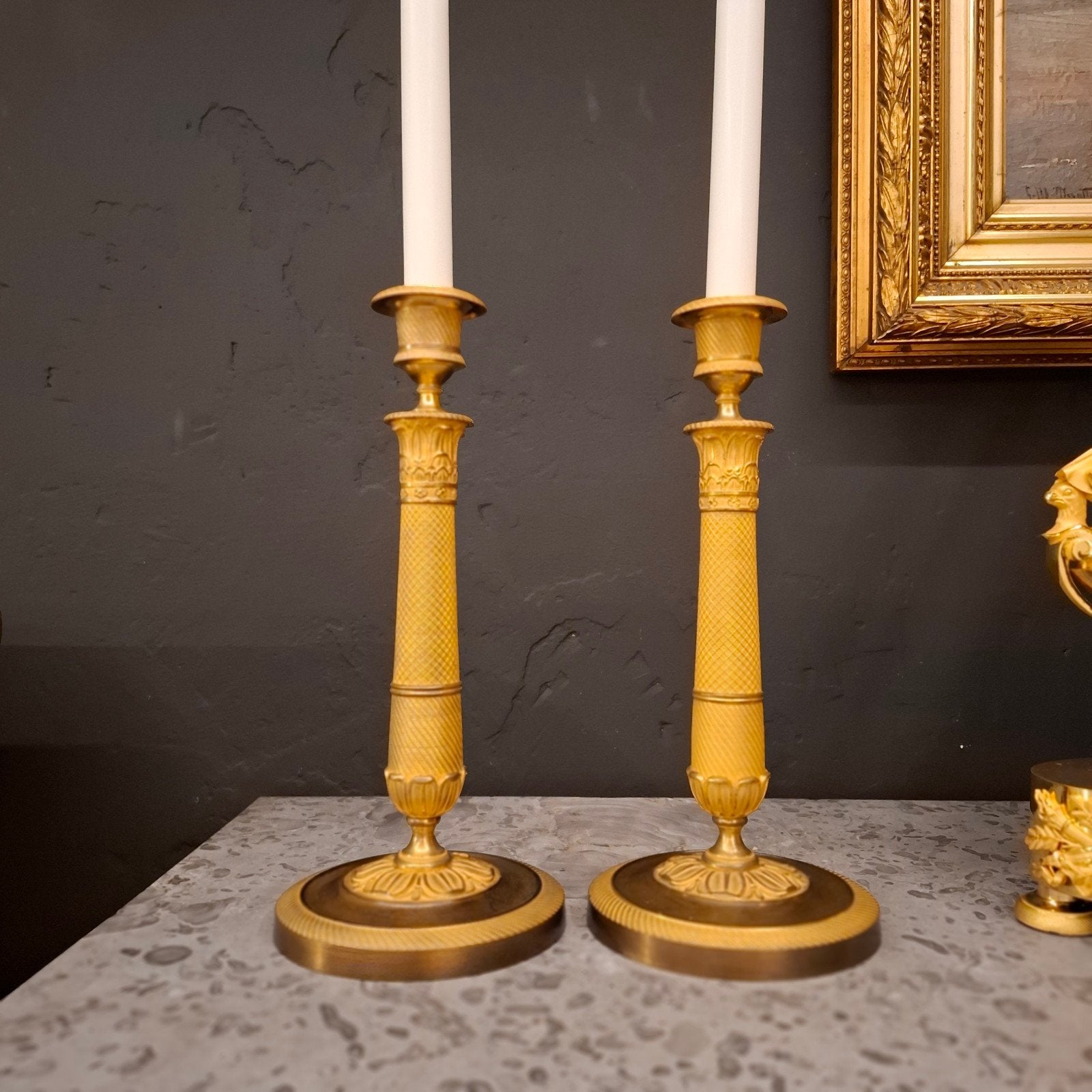 antieke empire bronzen kandelaars 39 cm, Antiek en Kunst, Ophalen, Koper of Brons