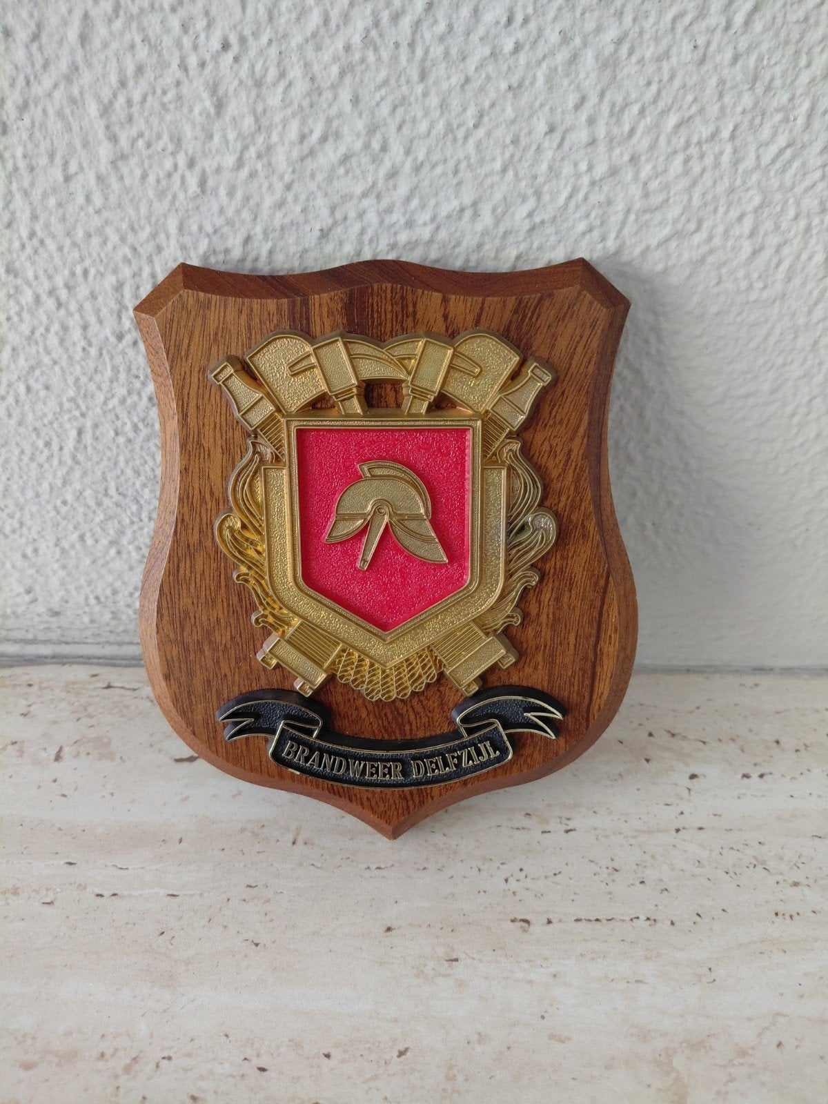 Brandweer Delfzijl Embleem op Houten Schild, Ophalen of Verzenden, Zo goed als nieuw