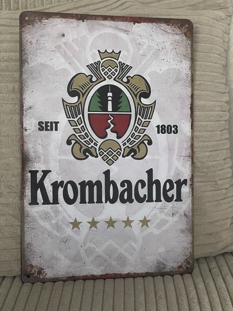 Krombacher reclamebord / wandbord (Old Look), Verzamelen, Ophalen of Verzenden, Nieuw, Reclamebord, Plaat of Schild, Overige merken