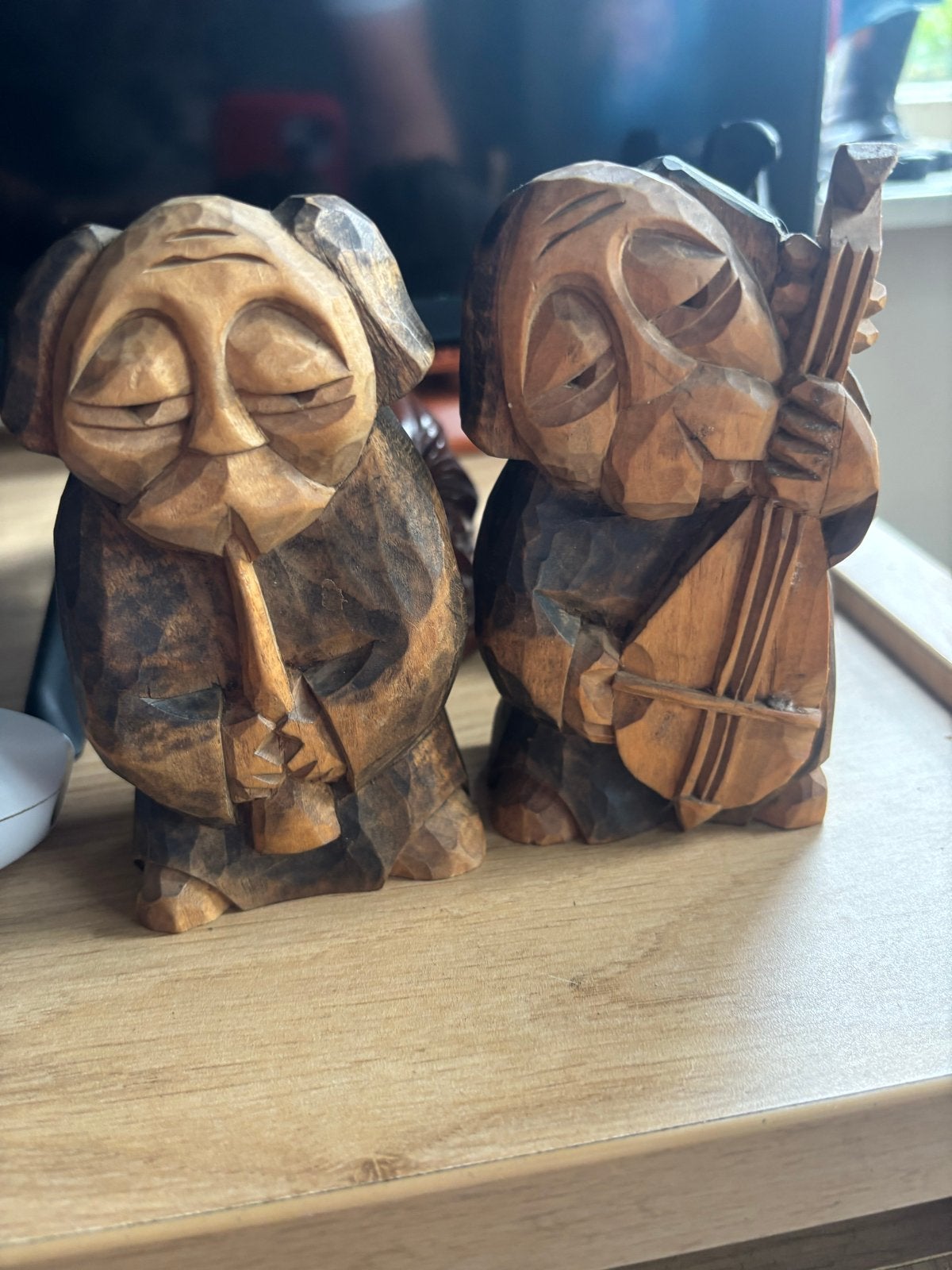 Handgesneden houten beelden van muzikanten, Antiek en Kunst, Ophalen, Groep mensen, Minder dan 20 cm, Handgemaakt