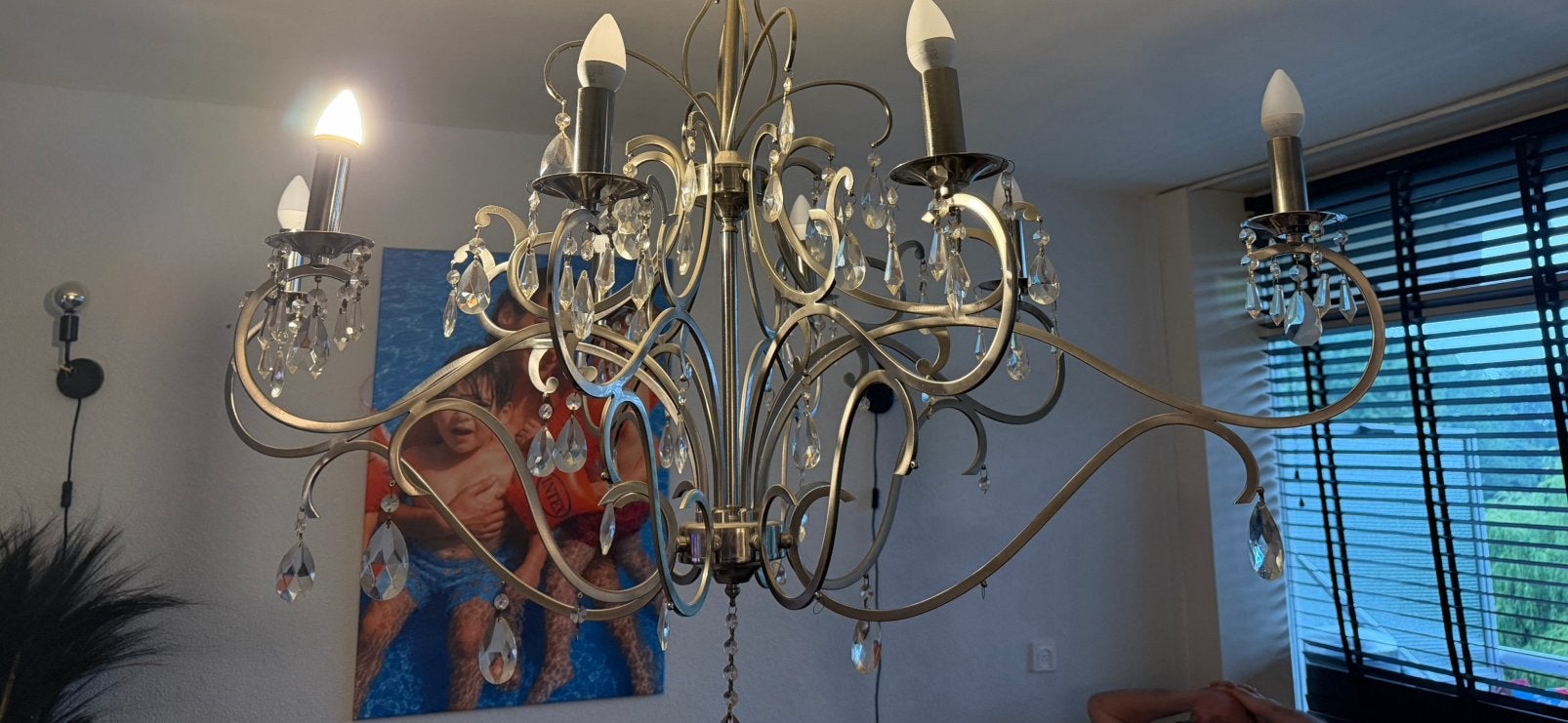 Kristallen hang lamp, Huis en Inrichting, Lampen | Kroonluchters, Ophalen of Verzenden, Gebruikt, Glas