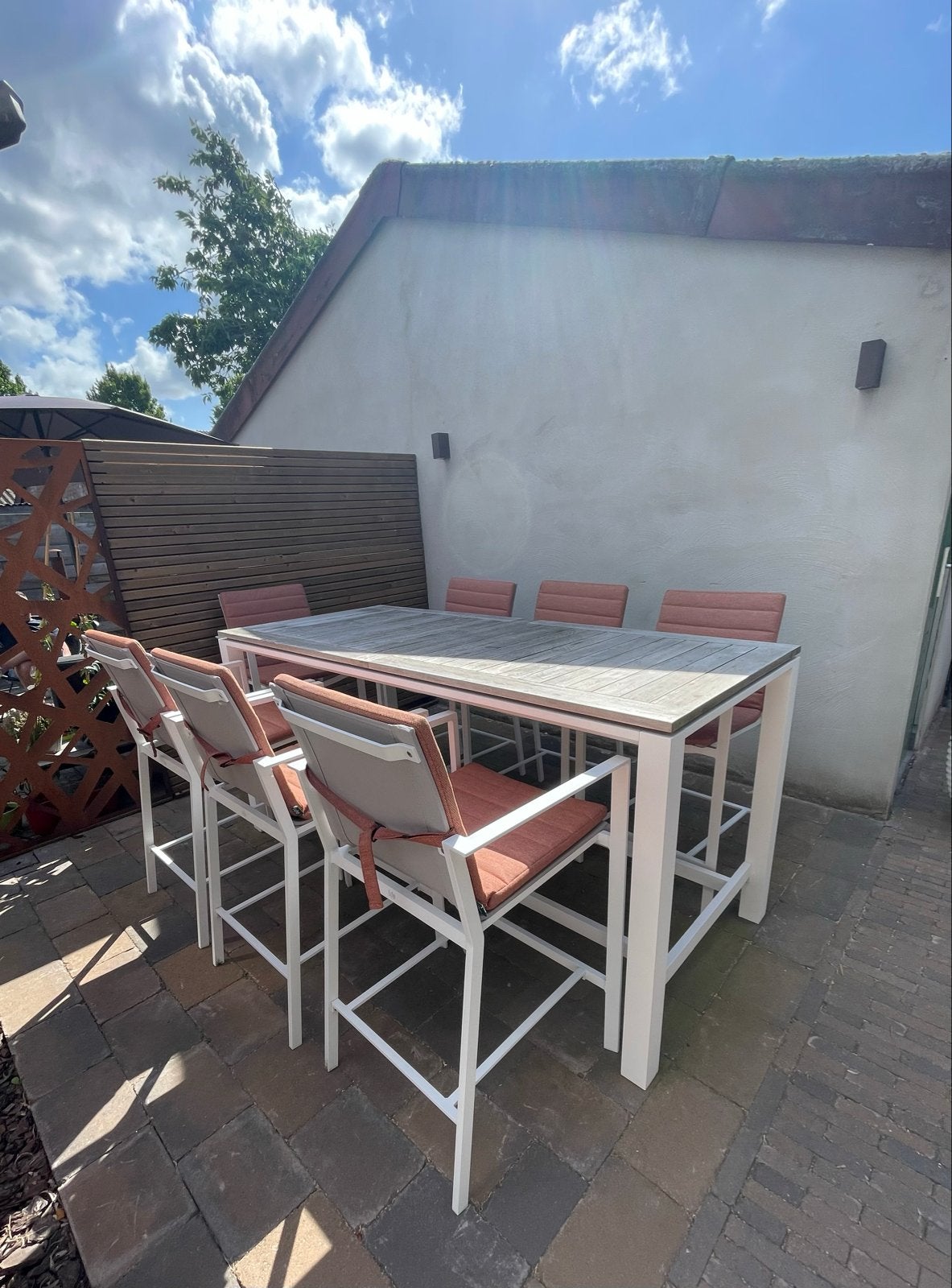 Life Outdoor Living bartafel en 7 stoelen, Tuin en Terras, Ophalen, Gebruikt, Eettafel, Aluminium