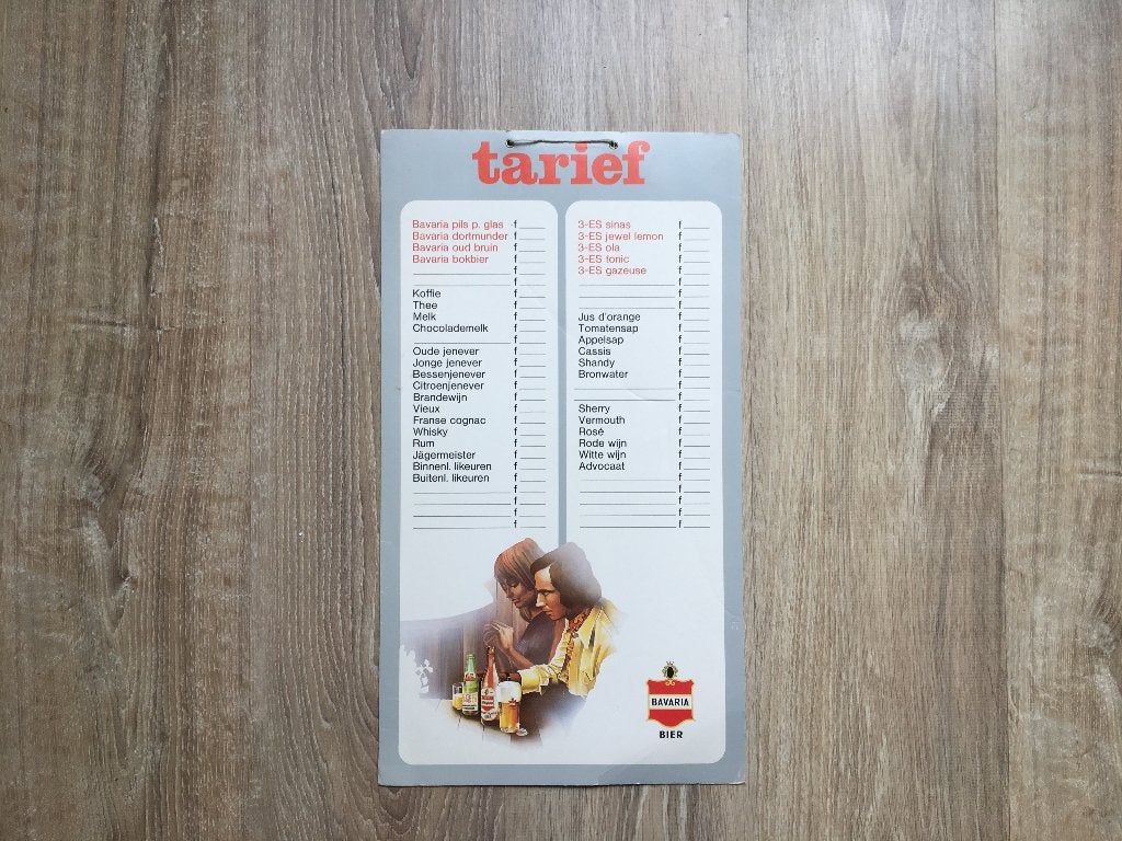 Vintage Bavaria Bier Tarief Reclamebord nieuw staat, Ophalen of Verzenden, Nieuw, Reclamebord, Plaat of Schild, Bavaria