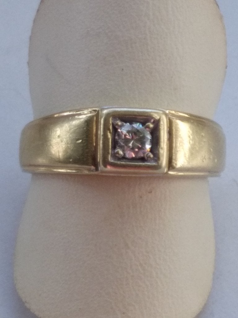 HEREN-RING 14 kt goud, maat 18, met Briljant 0.17 crt TW/vsi, Sieraden, Tassen en Uiterlijk, Ringen, 18 tot 19, Gebruikt, Ophalen of Verzenden