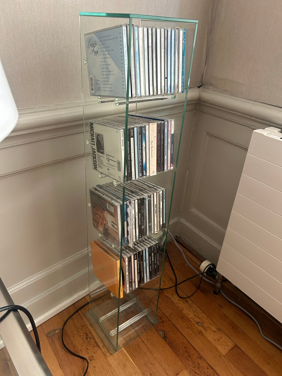 Glazen CD rek met 5 lagen - Ruimte voor 75 CD's, Ophalen, Gebruikt, Glas, 25 tot 75 discs