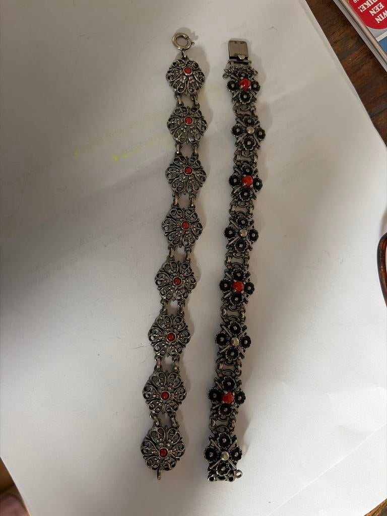Antieke Zilveren 925 Armbanden met Boedkoraal 20 cm, Sieraden, Tassen en Uiterlijk, Armbanden, Ophalen of Verzenden, Zo goed als nieuw