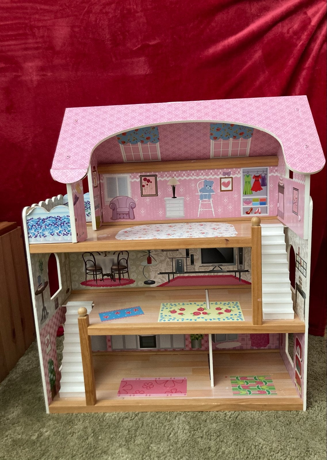 Groot poppenhuis met 3 verdiepingen en meubels, Kinderen en Baby's, Ophalen, Gebruikt, Poppenhuis
