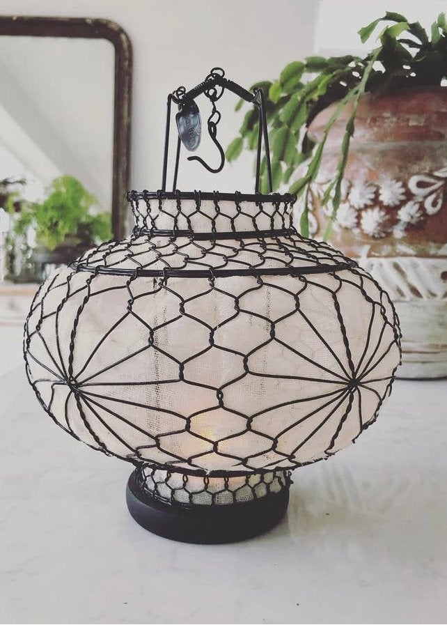 Ibiza lampje lampion off wit linnen kandelaar lamp, Wit, Rivièra Maison, Ophalen of Verzenden, Zo goed als nieuw