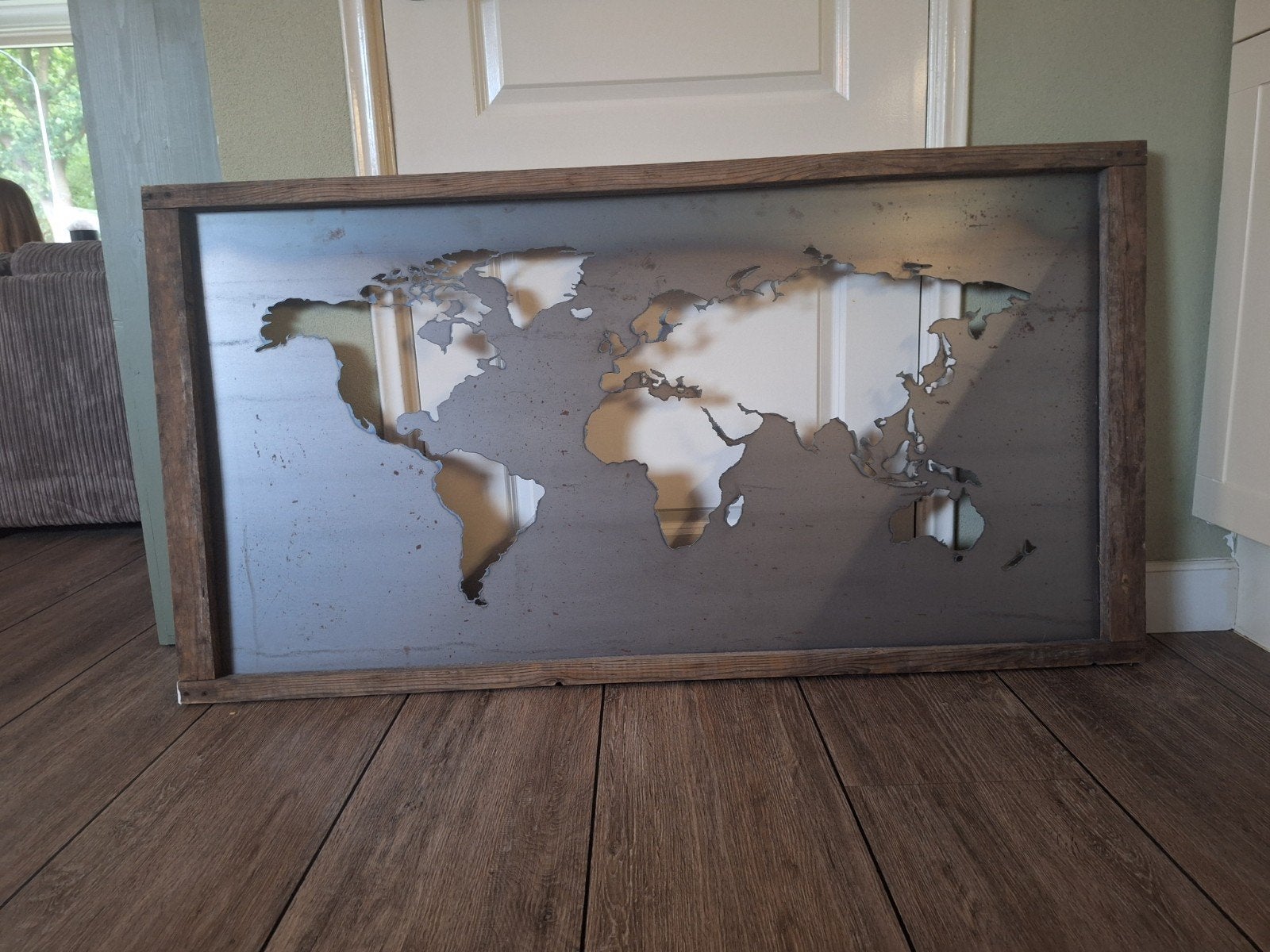 Metalen wereldkaart, Ophalen, Metaal, Gebruikt, 80 cm