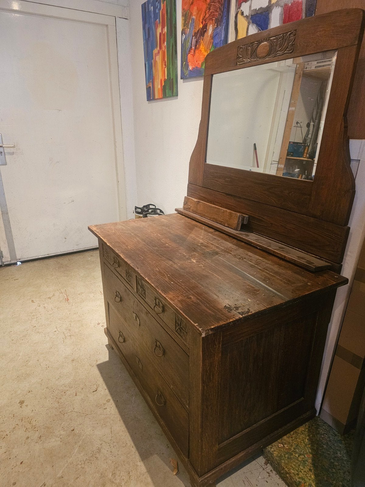Antieke commode met facet geslepen spiegel, Antiek en Kunst, Antiek | Meubels | Kasten, Ophalen