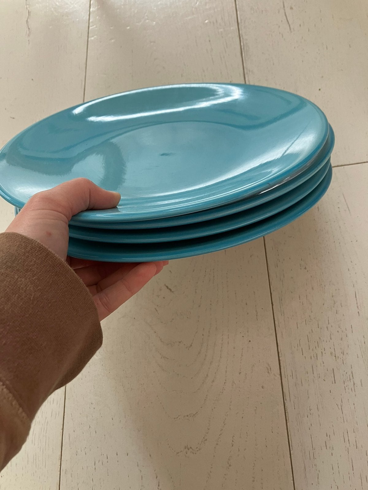 4 grote borden turquoise blauw, Ophalen, Zo goed als nieuw, Bord(en), Overige stijlen
