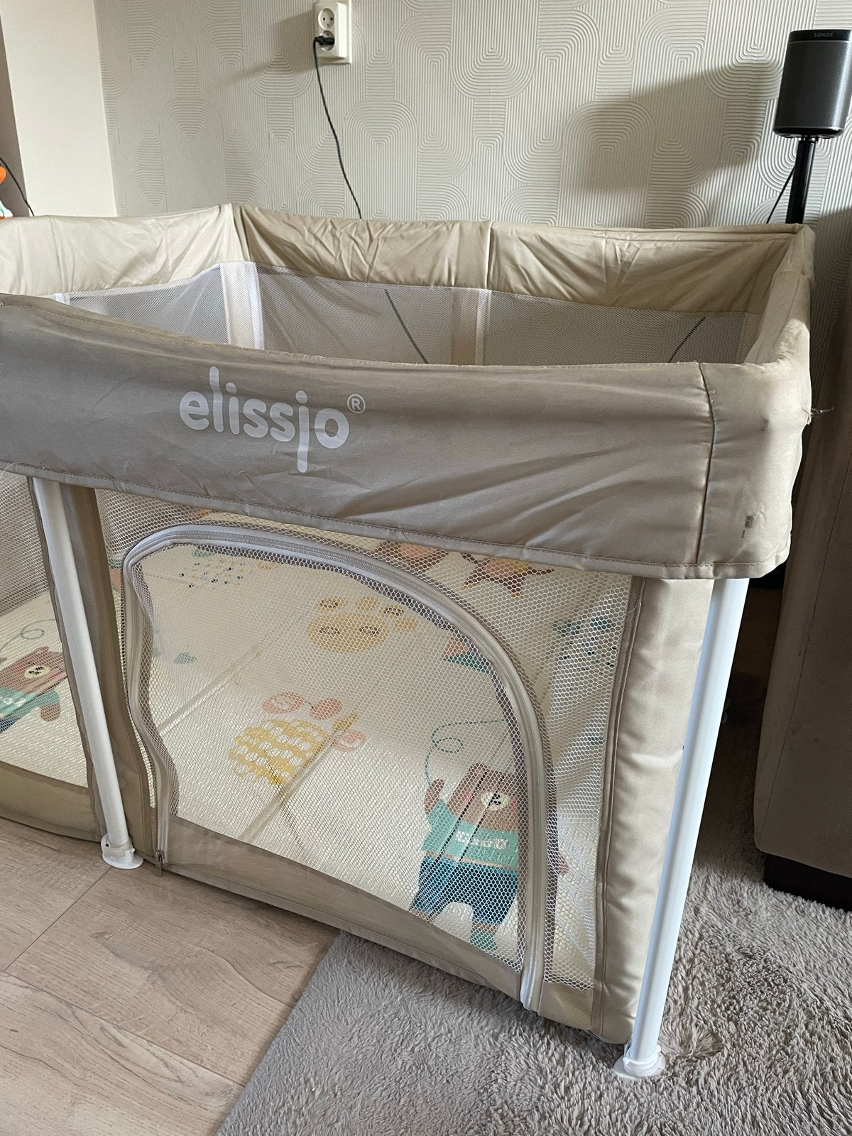 Elissio Grondbox 125x125x65 cm met speelmat en tas, Ophalen, Gebruikt, Vierkant, Boxkleed