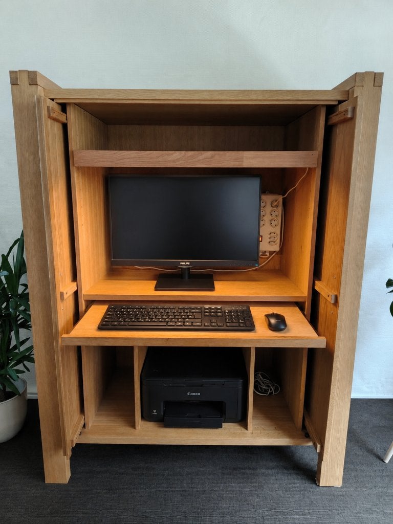 Computerkast / computermeubel met uitschuifbaar werkblad, Ophalen, Gebruikt, 70 tot 120 cm, 120 tot 170 cm