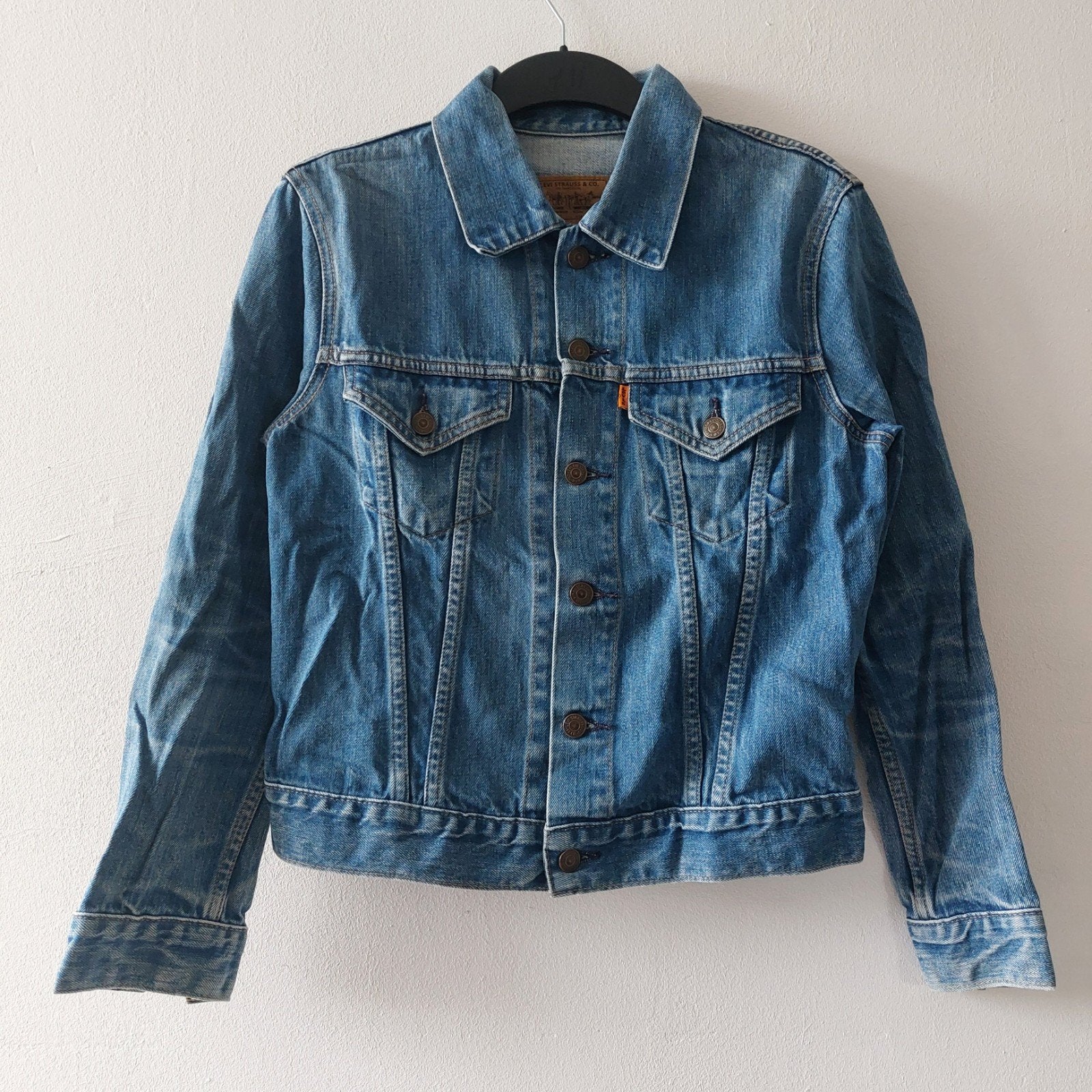 Levis Vintage Clothing USA Orange tab denim jacket, Blauw, Maat 42/44 (L), Ophalen of Verzenden, Gedragen