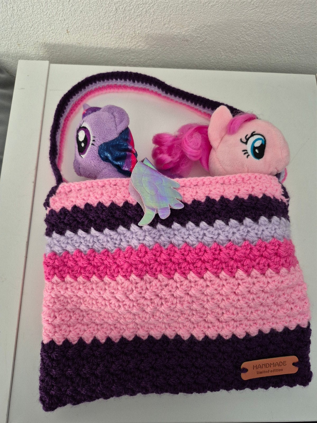 Zelfgehaakt schoudertasje met 2 My Little Pony's, Ophalen of Verzenden, Zo goed als nieuw