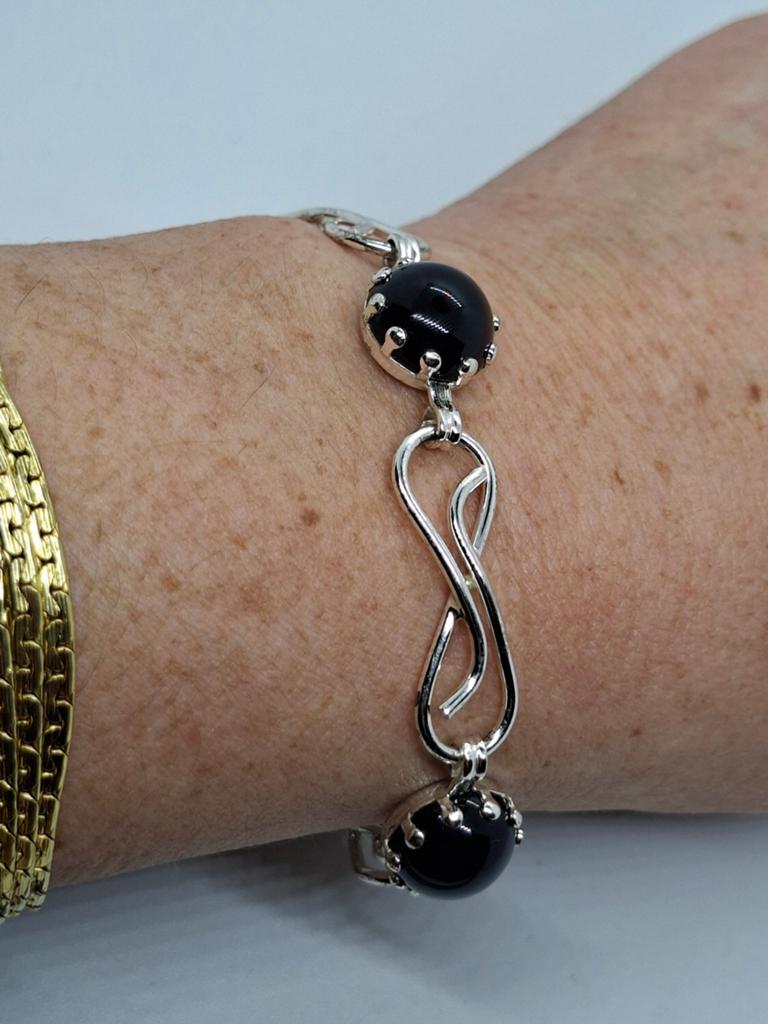 Zilveren Vintage Armband met Onyx - 835 Zilver, 18,5 cm, Gebruikt, Ophalen of Verzenden, Met edelsteen, Zilver