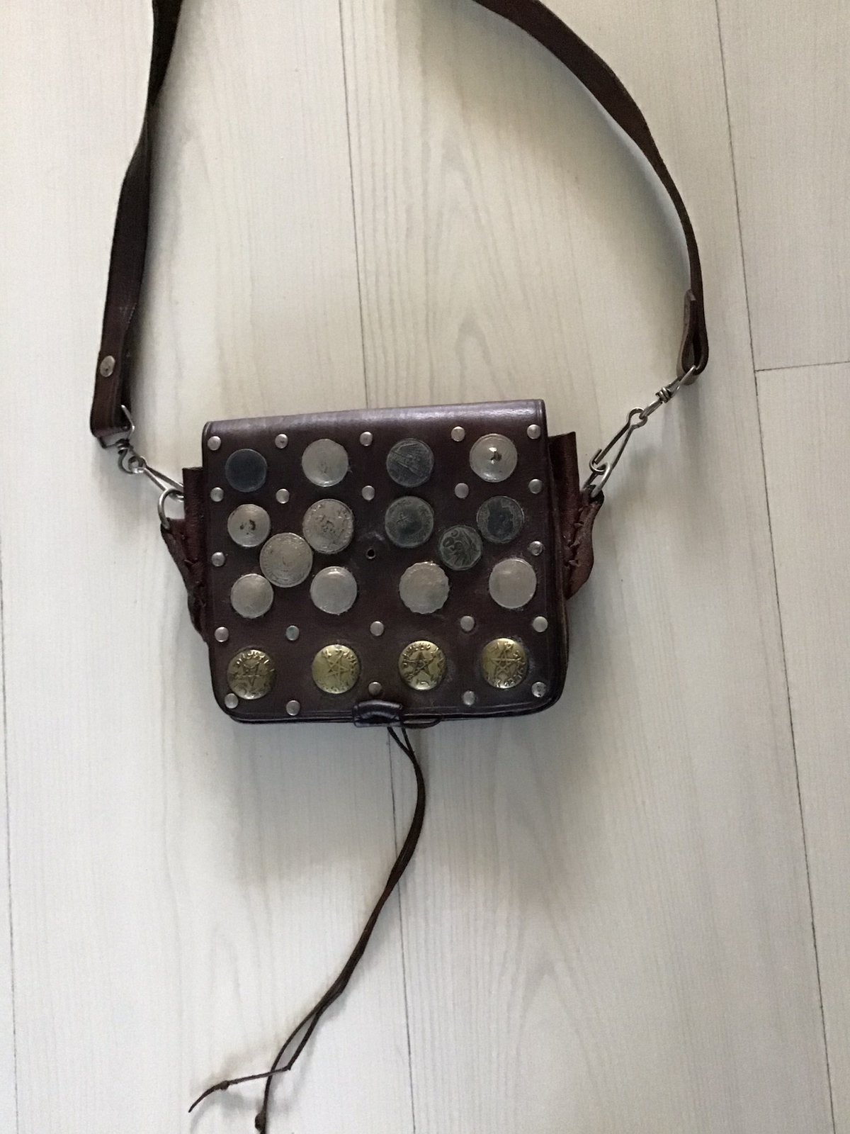 Mooie Lederen Schoudertasje/Tas/Boho/Hippie, Overige merken, Gebruikt, Bruin, Ophalen of Verzenden