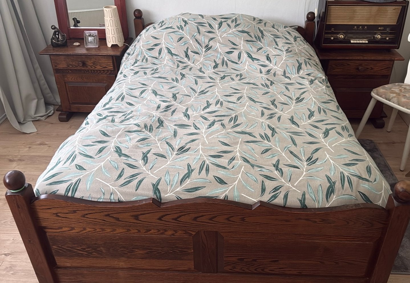 Massief houten tweepersoonsbed met nachtkastjes, Huis en Inrichting, Slaapkamer | Bedden, Gebruikt, Bruin, Tweepersoons, Ophalen of Verzenden