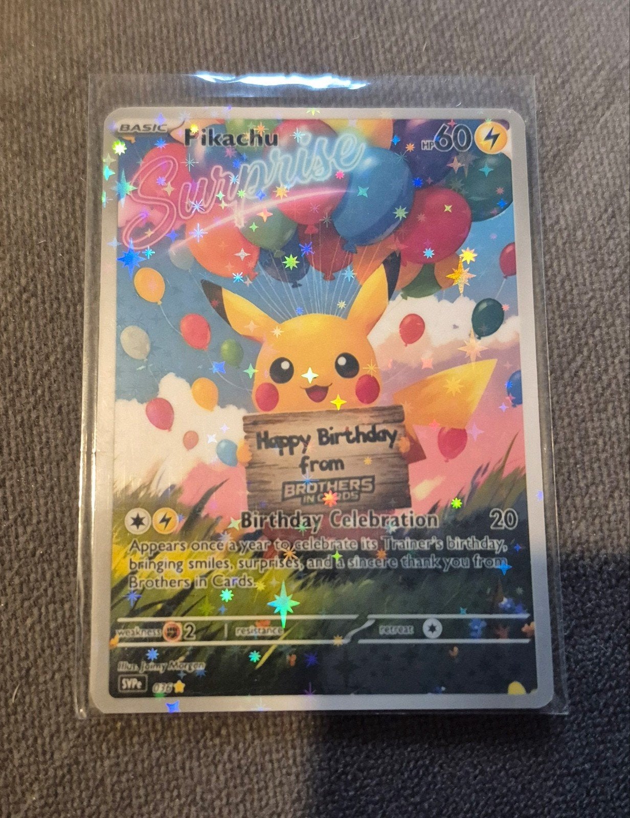 Pikachu Birthday Celebration Foil Pokémon Kaart, Ophalen of Verzenden, Zo goed als nieuw, Losse kaart, Foil