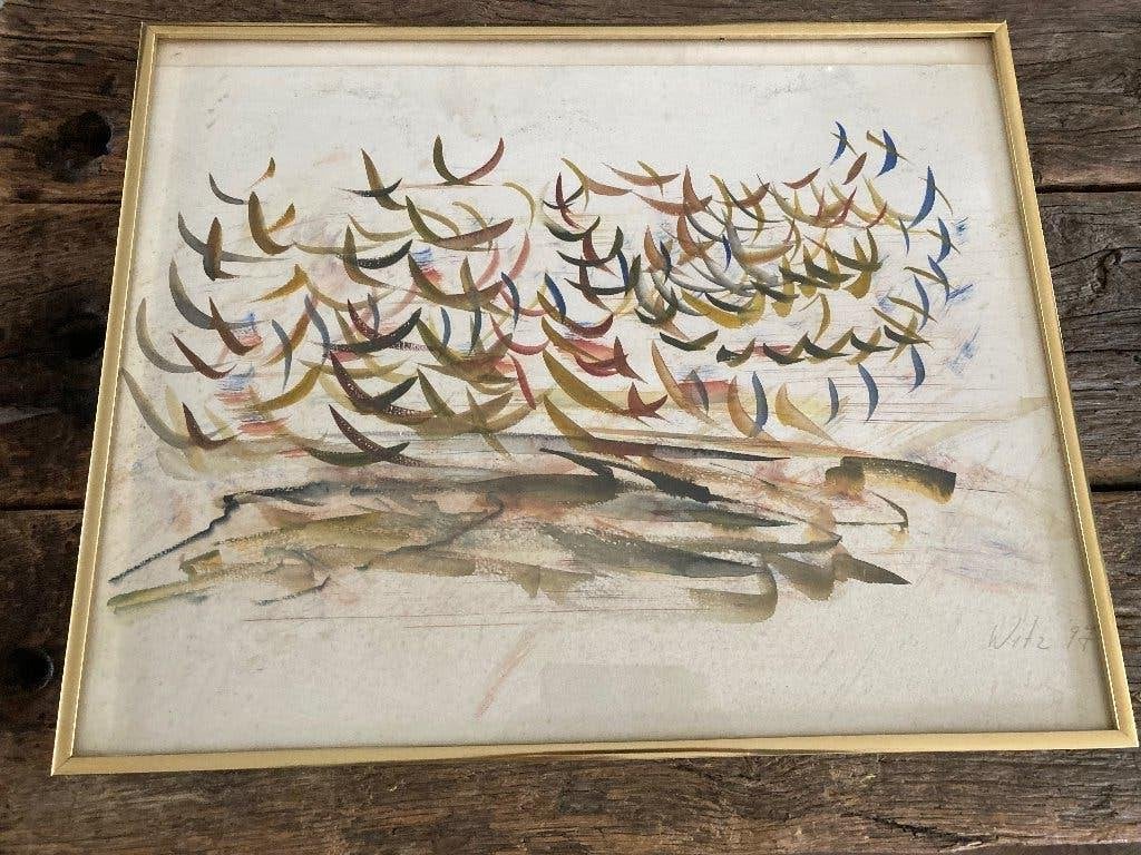 Aquarel Witz  Vogels in gouden lijst, Antiek en Kunst, Kunst | Schilderijen | Klassiek, Overige stijlen, Dieren, Aquarel, Papier