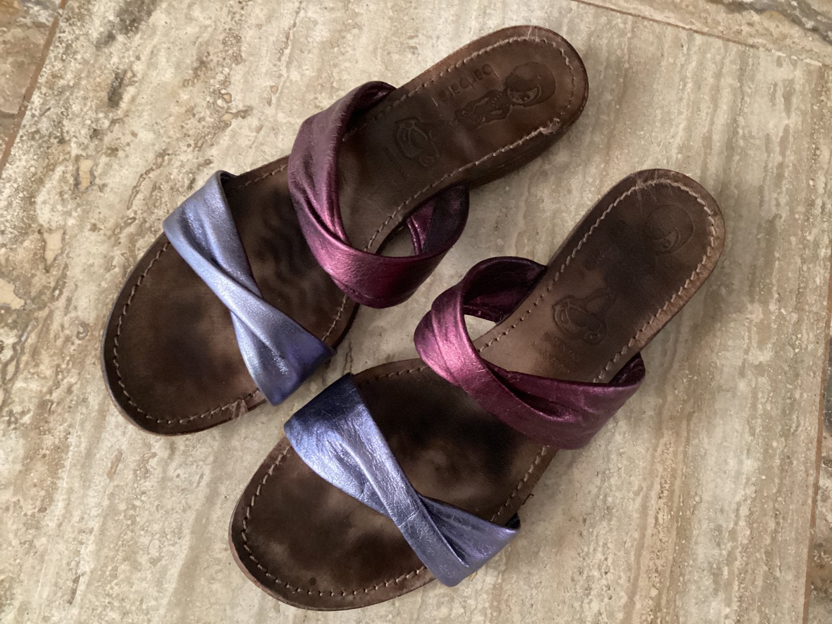 Barbara R Vero Cuoio leren slippers 40 paars-tinten metallic, Overige kleuren, Barbara R, Gedragen, Ophalen