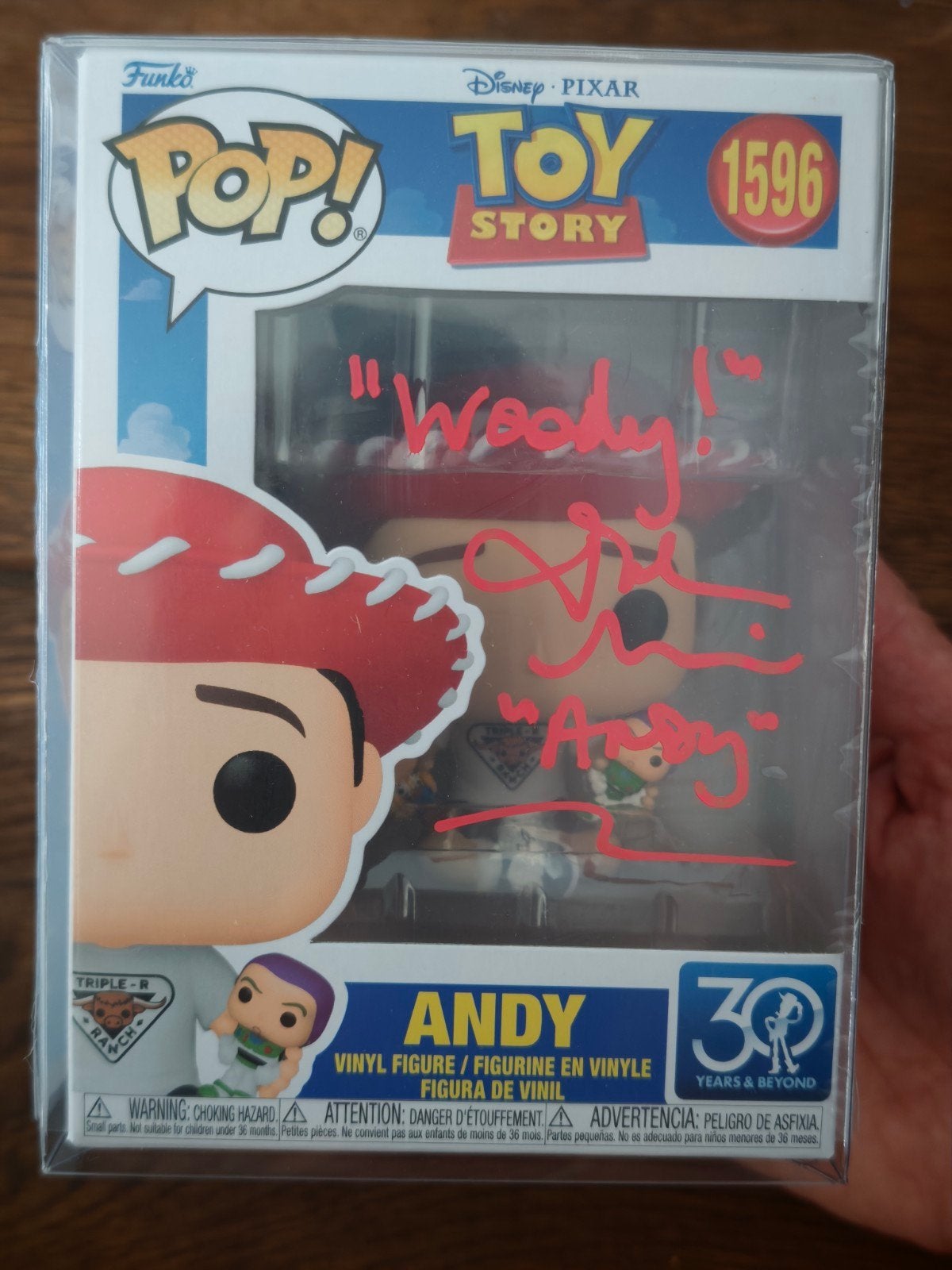 Funko Pop Toy Story Andy signed John Morris, Ophalen of Verzenden, Nieuw