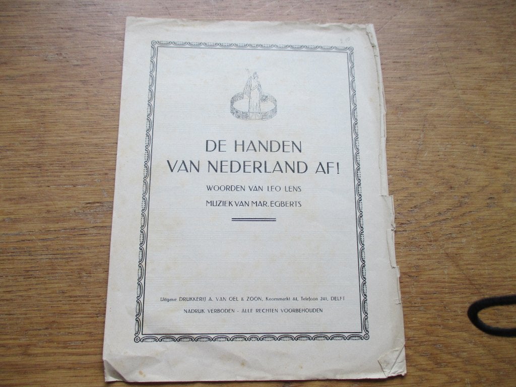 DE HANDEN VAN NEDERLAND AF! - Oude bladmuziek, Zang, Gebruikt, Klassiek, Overige soorten